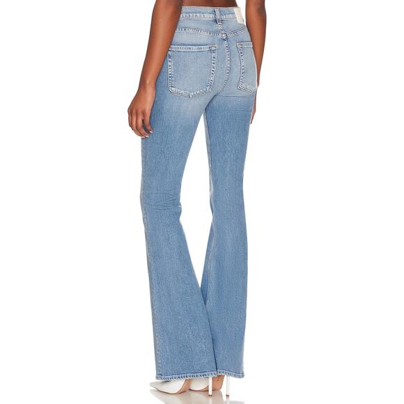 GRLFRND High Stretch Flare Jeans SIZE 24 Long Faded Light Button Fly $225 NEW - Picture 3 of 10
